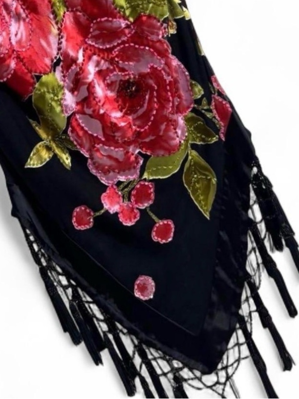 Cache Vintage Y2K Red Floral Burnout Cowl Neck Fringe Tank Top small - Picture 5 of 5
